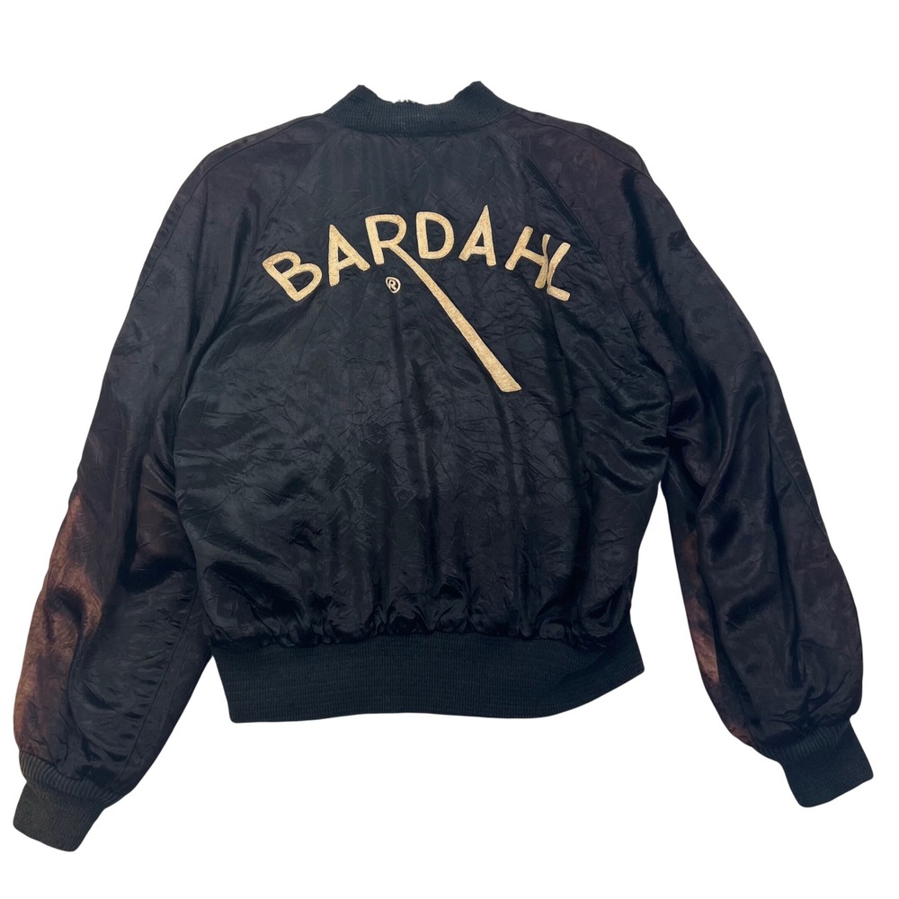 VTG 50s 60s Bardahl Car Club Satin Bomber Jacket Boxy 23x23 ADAMS Brass Zipper